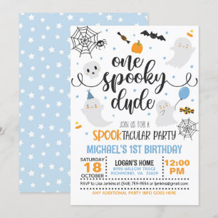 One Spooky Dude Birthday Invitation - Boy (White)
