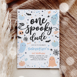 One Spooky Dude Cute Halloween Ghost 1st Birthday Invitation