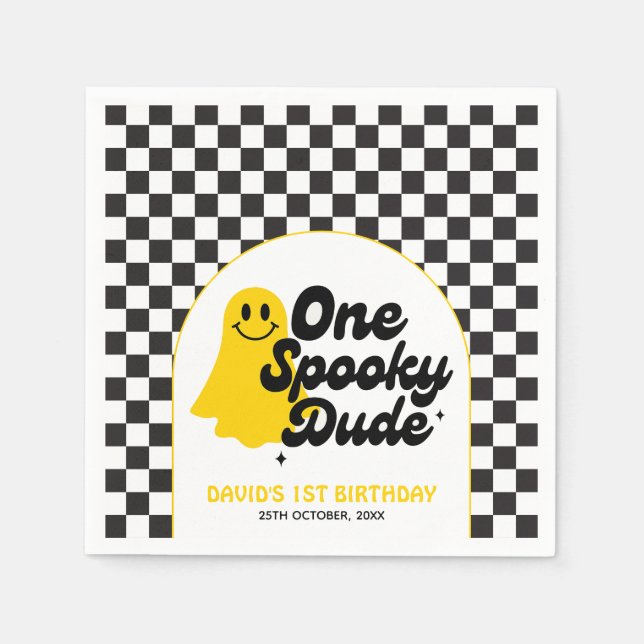 One Spooky Dude Groovy Halloween First Birthday Napkin (Front)