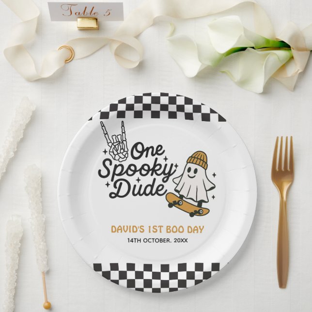 One Spooky Dude Halloween Birthday  Paper Plate (Wedding)