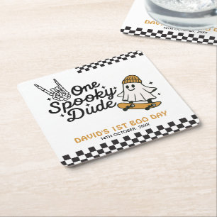 One Spooky Dude Halloween Birthday  Square Paper Coaster