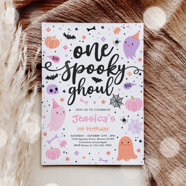 One Spooky Ghoul Cute Halloween Ghost 1st Birthday Invitation (Creator Uploaded)