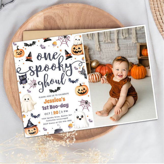 One Spooky Ghoul Cute Halloween Ghost 1st Birthday Invitation (Creator Uploaded)