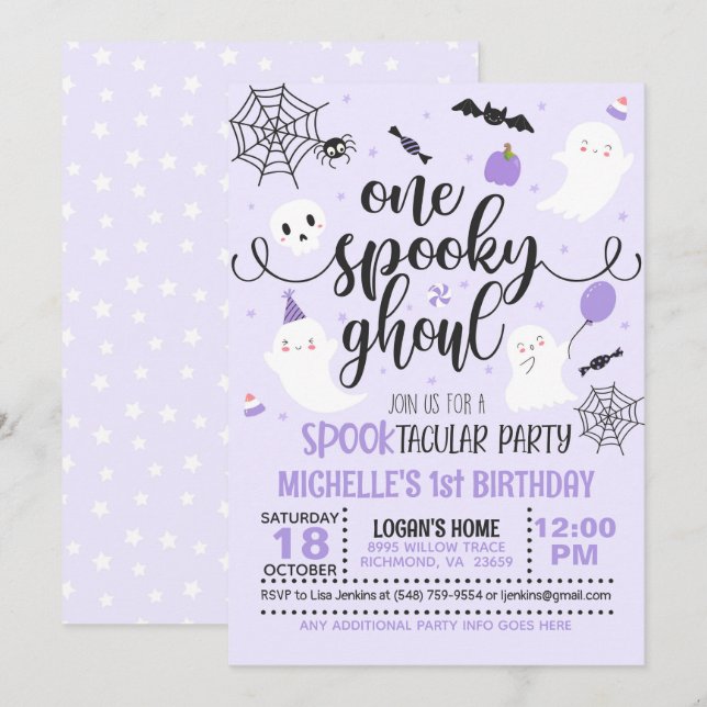 One Spooky Ghoul Invitation - Girl (Purple) (Front/Back)