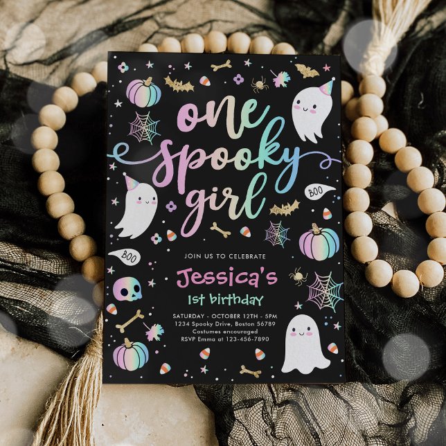 One Spooky Girl Cute Halloween Ghost 1st Birthday Invitation (Creator Uploaded)
