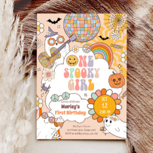 One Spooky Girl Retro Halloween First Birthday Invitation