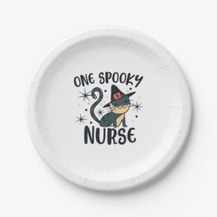 One Spooky Nurse Cat - Tail-ored for Halloween Paper Plate