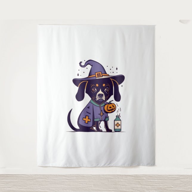 One Spooky Nurse Dog Ready for October   Tapestry (Front)