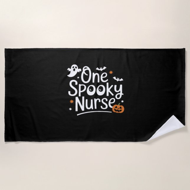 One Spooky Nurse Funny Ghost Nurse Halloween Essen Beach Towel (Front)