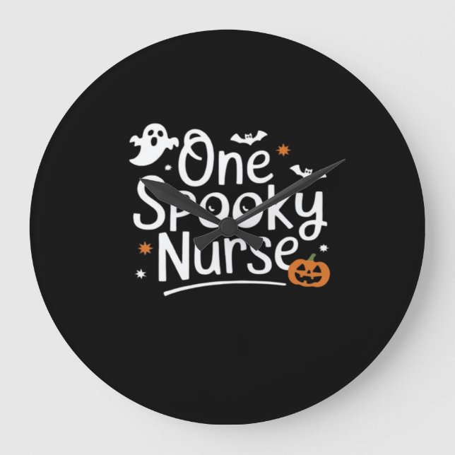 One Spooky Nurse Funny Ghost Nurse Halloween Essen Large Clock (Front)