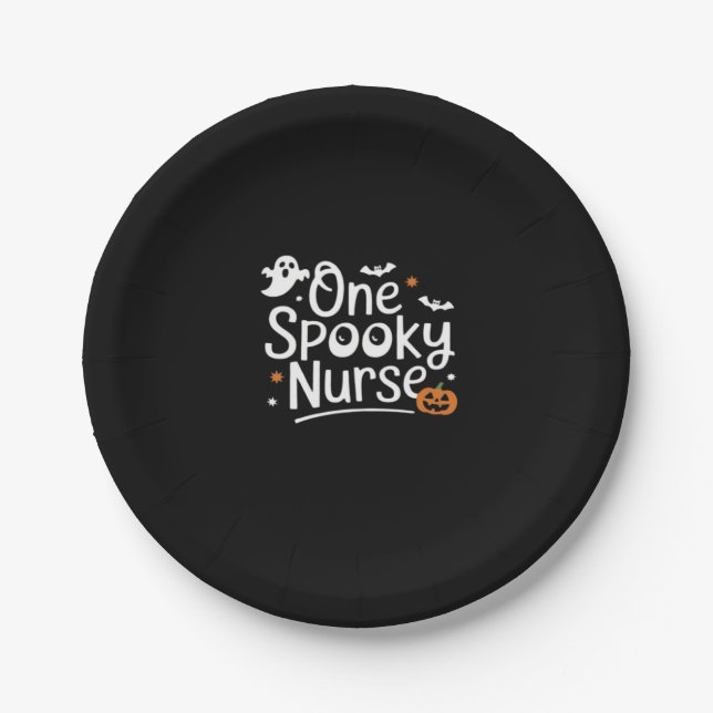 One Spooky Nurse Funny Ghost Nurse Halloween Essen Paper Plate (Front)