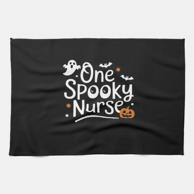 One Spooky Nurse Funny Ghost Nurse Halloween Essen Tea Towel (Horizontal)