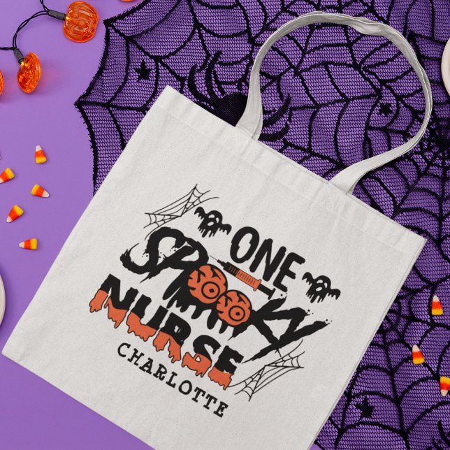 One Spooky Nurse Halloween Ghost Personalised Name Tote Bag (Creator Uploaded)
