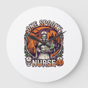 One Spooky Nurse Halloween Skeleton Potions Haunte Large Clock