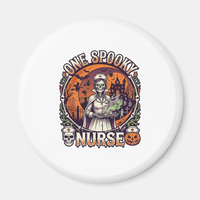 One Spooky Nurse Halloween Skeleton Potions Haunte Magnet (Front)