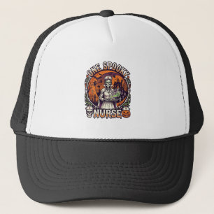 One Spooky Nurse Halloween Skeleton Potions Haunte Trucker Hat