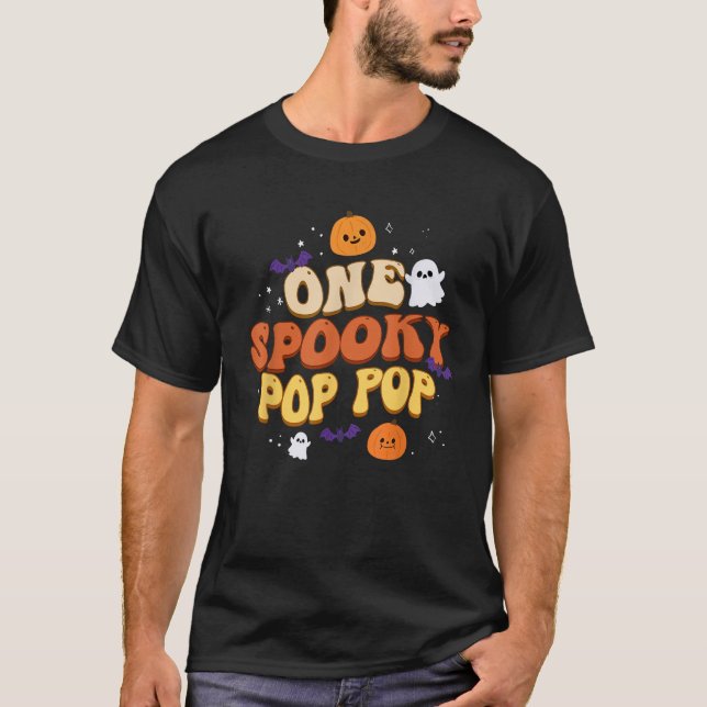 One Spooky Pop Pop Boo Halloween Cute Family Match T-Shirt (Front)