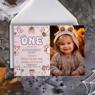 One Spooky Retro Halloween First Birthday Photo Invitation