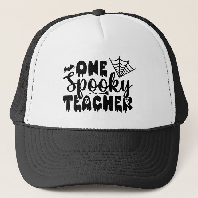 One Spooky Teacher Funny Halloween Trucker Hat (Front)