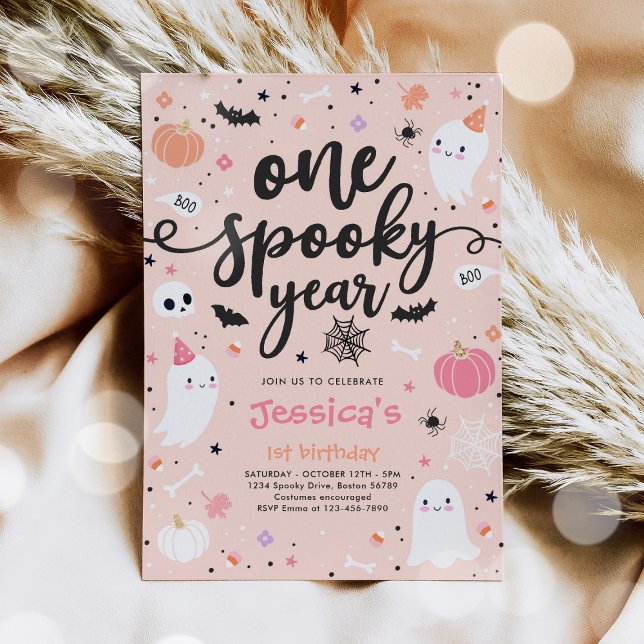 One Spooky Year Cute Halloween Ghost 1st Birthday Invitation (Creator Uploaded)
