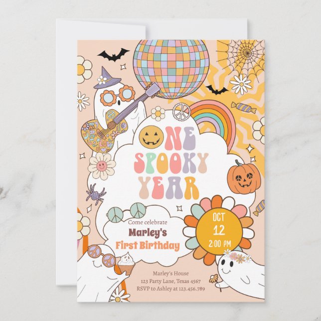 One Spooky Year Retro Halloween First Birthday Invitation (Front)