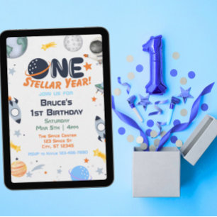 One Stellar Year, Space 1st Birthday Invitation
