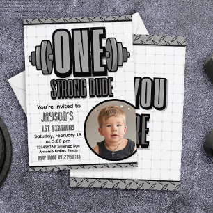 One Strong Dude - 1st Birthday with Photo Invitation