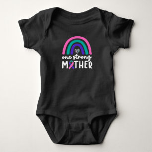 One Strong Mother, Thyroid Cancer Purple Teal Pink Baby Bodysuit