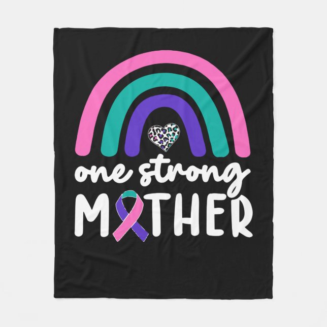 One Strong Mother, Thyroid Cancer Purple Teal Pink Fleece Blanket (Front)