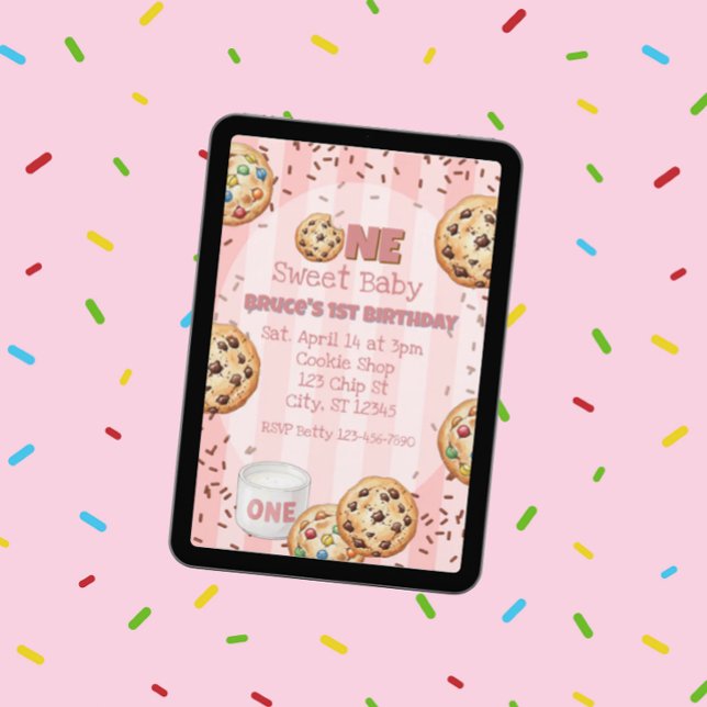 One Sweet Baby, Pink Cookie 1st birthday Invitation (Creator Uploaded)