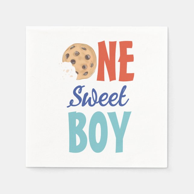 One Sweet Boy Cookie First Birthday Napkin (Front)