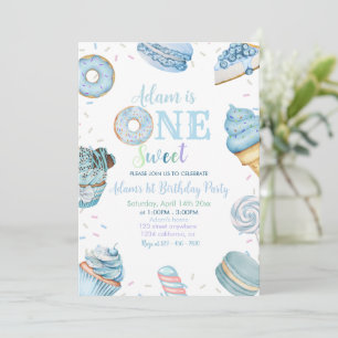 One Sweet Boy Doughnut Blue Dessert 1st Birthday  Invitation