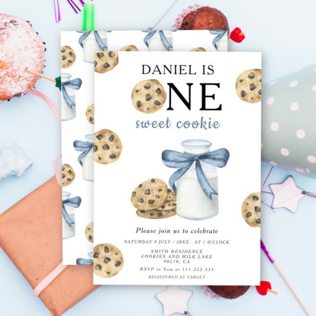One Sweet Cookie and Milk First Birthday  Invitation (Creator Uploaded)
