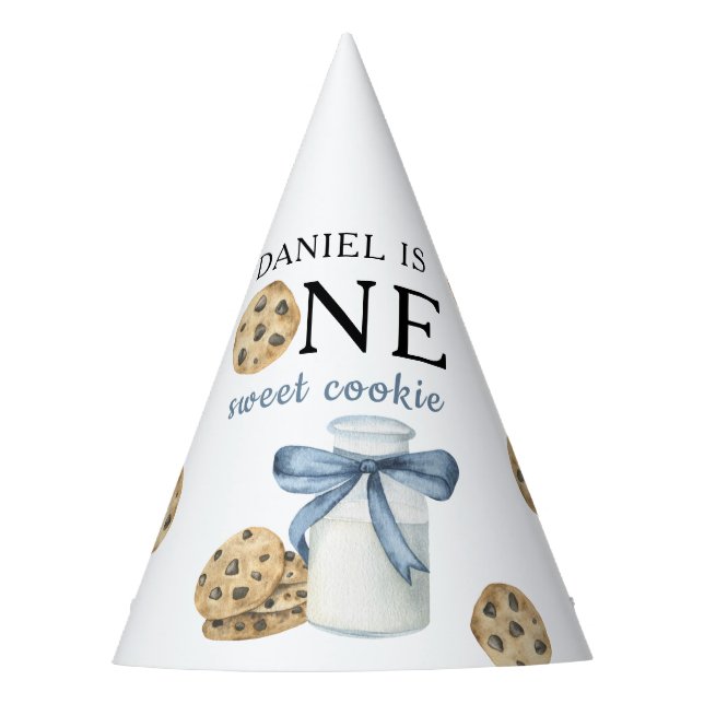 One Sweet Cookie and Milk First Birthday   Party Hat (Front)