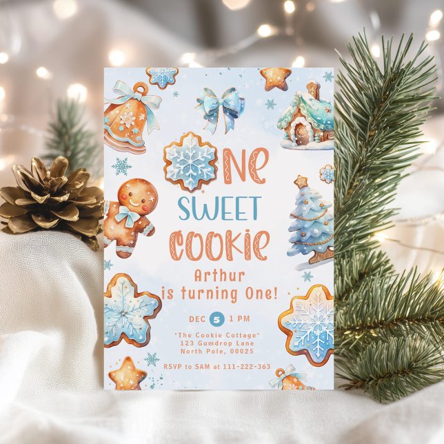 One sweet Cookie Boy Christmas 1st birthday Invitation (Creator Uploaded)