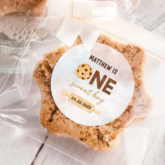 One Sweet Cookie First Birthday Party Classic Round Sticker (Creator Uploaded)