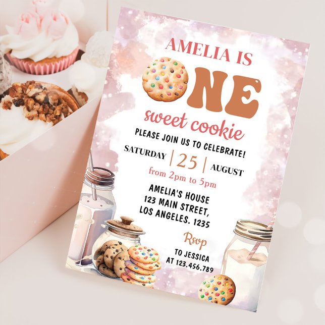 One Sweet Cookie Milk and Cookies First Birthday Invitation (Creator Uploaded)