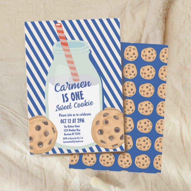 One Sweet Cookie Navy Blue First Birthday Invitation (Creator Uploaded)