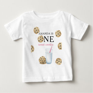 One Sweet Cookies & Milk Girl First Birthday Baby T-Shirt