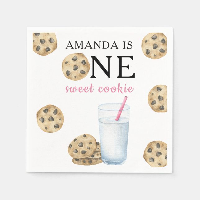 One Sweet Cookies & Milk Girl First Birthday   Napkin (Front)