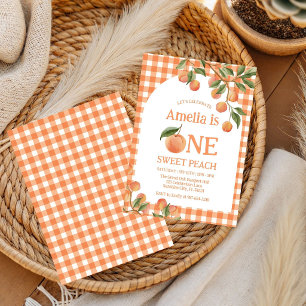 One Sweet Gingham Peach 1st Birthday invitation
