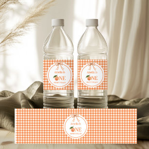One Sweet Gingham Peach 1st Birthday invitation Water Bottle Label