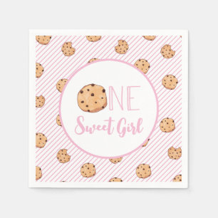 One Sweet Girl cookies and Pink stripes Birthday Napkin