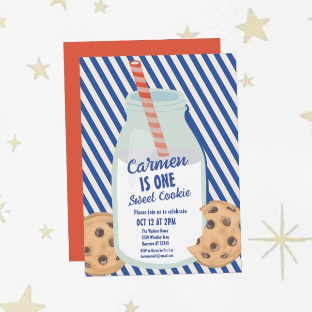 One Sweet Milk and Cookie Boys First Birthday Invitation (Creator Uploaded)