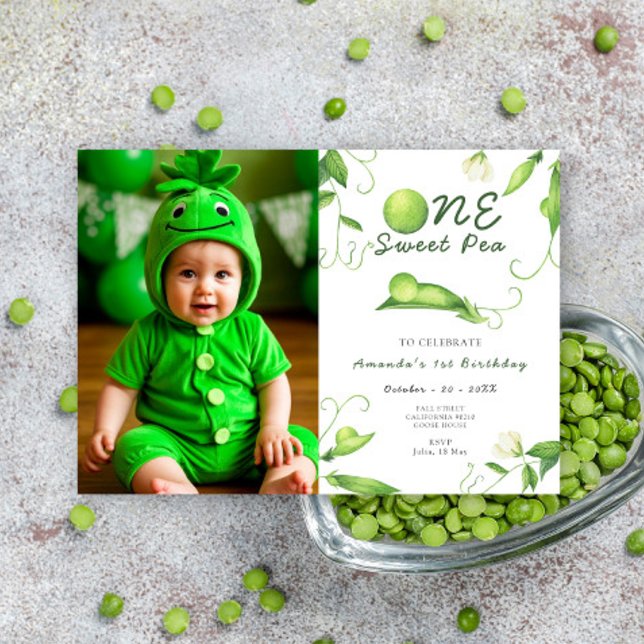 One Sweet Pea First Birthday Party Invitation (Creator Uploaded)