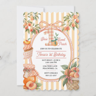 One Sweet Peach 1st Birthday Girl Cute Fruit Sweet Invitation