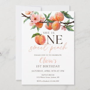 One Sweet Peach 1st Birthday  Invitation