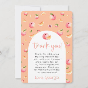One Sweet Peach 1st Birthday Photo Thank You Card