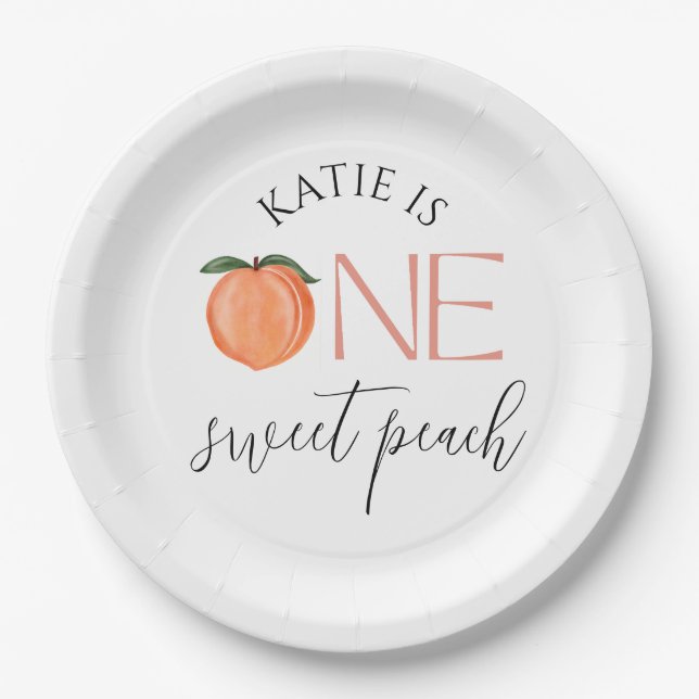 One Sweet Peach 1st Birthday Plates (Front)
