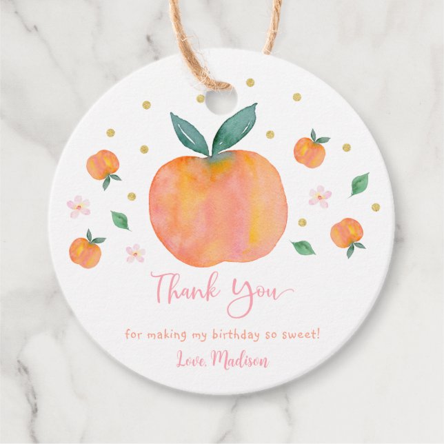 One Sweet Peach Birthday Favour Tags (Front)